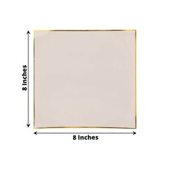 10 TAUPE 8″ Square Concave Plastic Salad Dinner PLATES Gold Rim Party Events