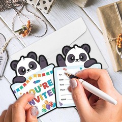 REWIDPARTY Panda Kids Birthday Invitations with Envelopes & Stickers（Set