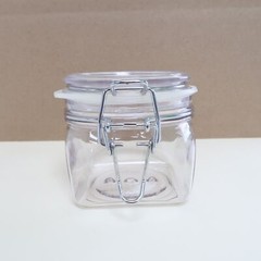 4-Pack 400ml (13.5oz) Clear PET Plastic Square Bottom Storage Jars w/ Clasp