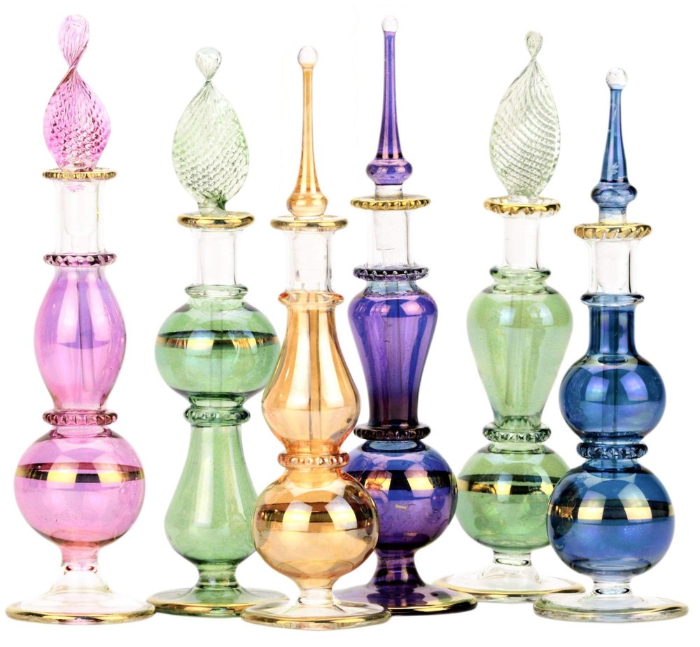 NileCart Egyptian Perfume Bottles Set Of 6 Size 4” Hand Blown Multi