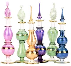 NileCart Egyptian Perfume Bottles Set Of 6 Size 4” Hand Blown Multi