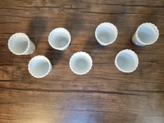 White Porcelain Wedding Favor Cups with Hearts and Bells Lot of 7