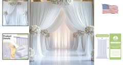 10ft x 14ft Wrinkle-Free White Backdrop Curtain for Elegant Weddings & Events