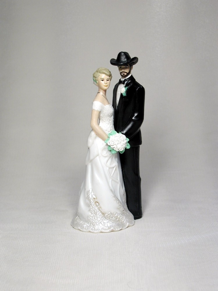 Western cowboy Groom with beard Bride 4.5″ Wedding caketops topper Top OSD 1001