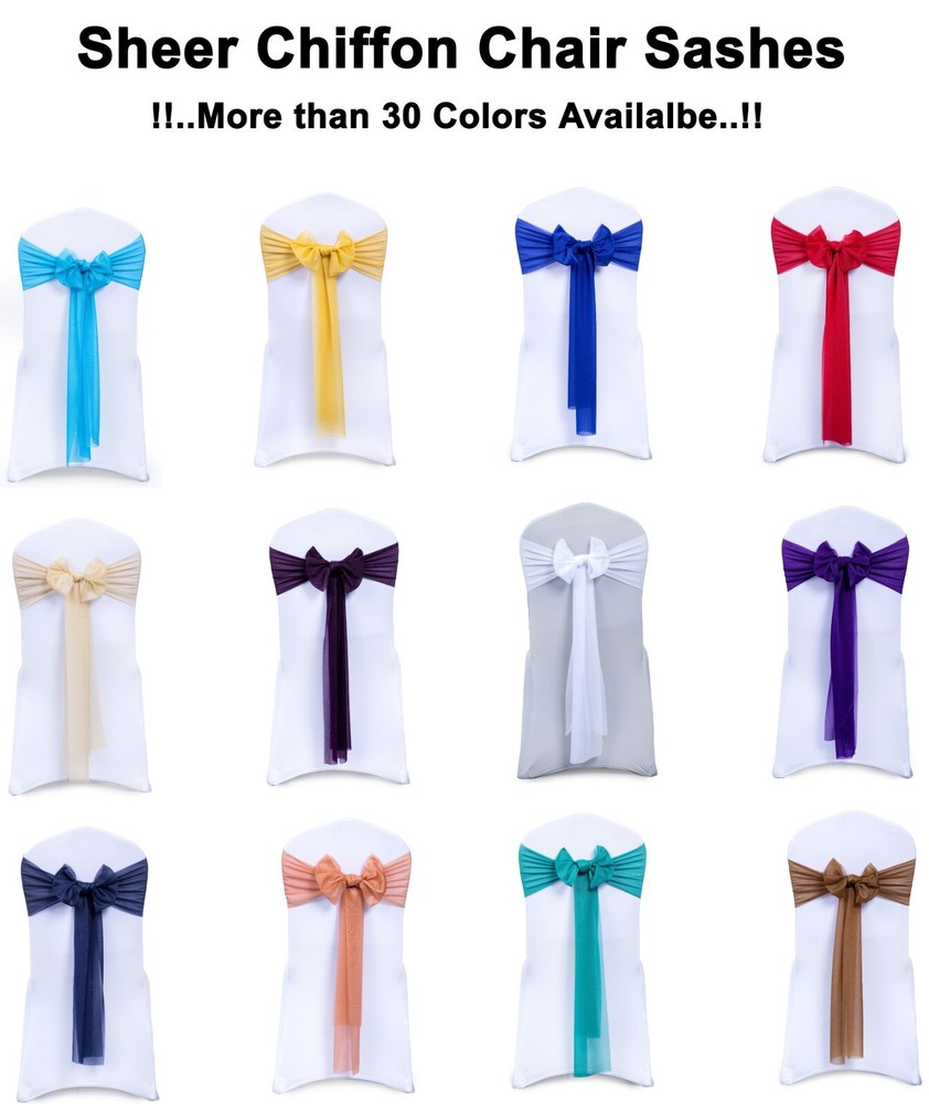 50 Chiffon Chair Sashes 7.5″ Wider Fuller Bows Wedding Party Multiuse Decoration