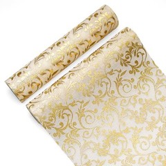 2 PCS Table Runner, Glitter Metallic Printed Rattan White Gold Table Gold White