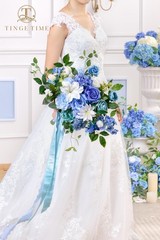 13″ Artificial Silk Wedding Bouquet for Bride – Provence Blue Floral Arrangement