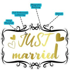 Decorative Car Magnet for Honeymoon or Wedding, Just Married, 14 x 9.5-Inch,