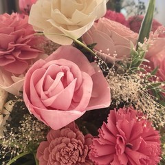 Sola Wood Flower Centerpiece with – Blush, Pink Cream & Natural Tones 13″X 13″