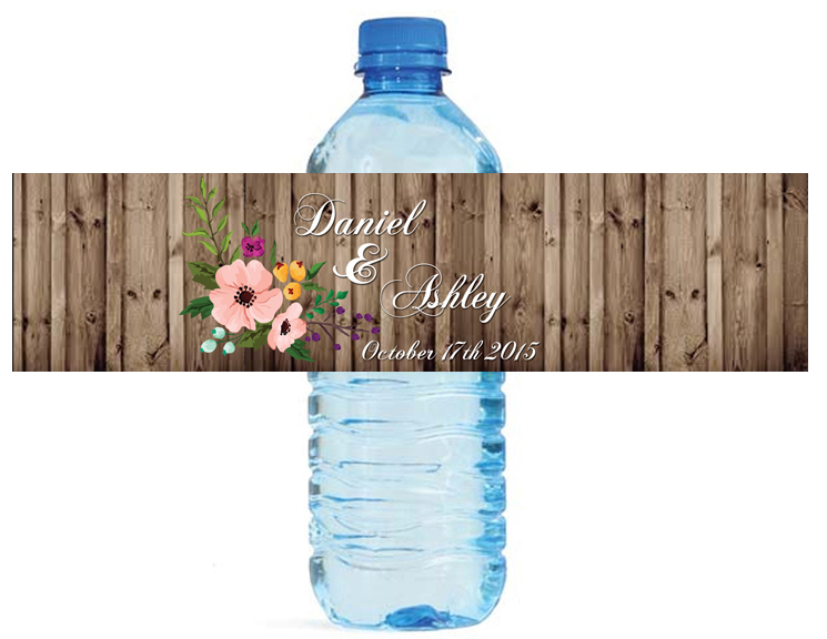 100 Rustic Wood Flowers Wedding Bridal Birthday Party Water Bottle Labels 8″x2″
