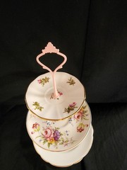 3 Tiered Serving Platter Cake Plate White w/ Floral Pattern Gold Trim