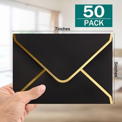 (50 Pack 5×7 Inch) Black Envelopes for Invitations with Gold inches