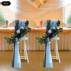 Artificial Flower Wedding Chair Ornament Blue Chair Flower Decor Outdoor Wedding