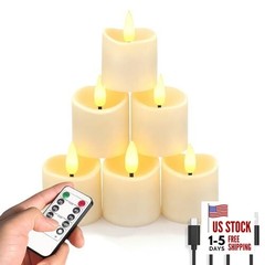 Rechargeable Flameless Candles with Remote Timer, 6pcs LED 6pcs,Smooth