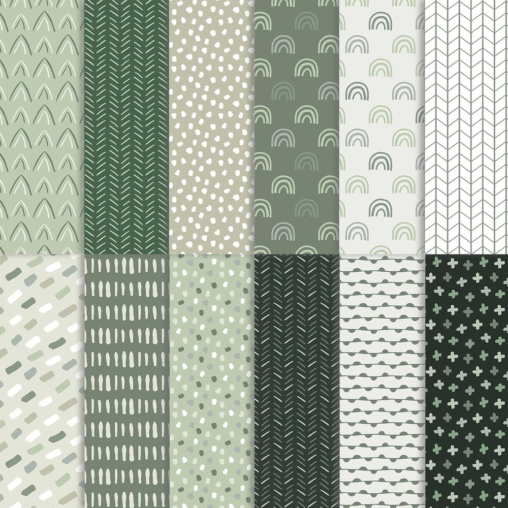60 Sheets Sage Green Boho Scrapbook Paper, 8.3» X 5.7» Trendy Mint Green Boho