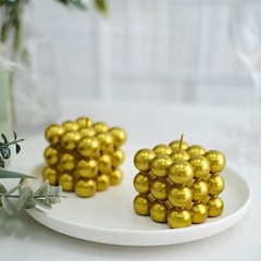 2 GOLD Bubble Cube Unscented Paraffin Wax CANDLES Wedding Centerpieces Events