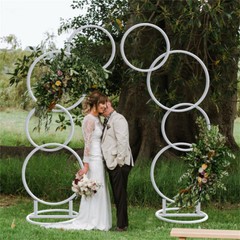 2X White Hoop Pillar Flower Stand Metal Wedding Arch Party Stage Photo Backdrops