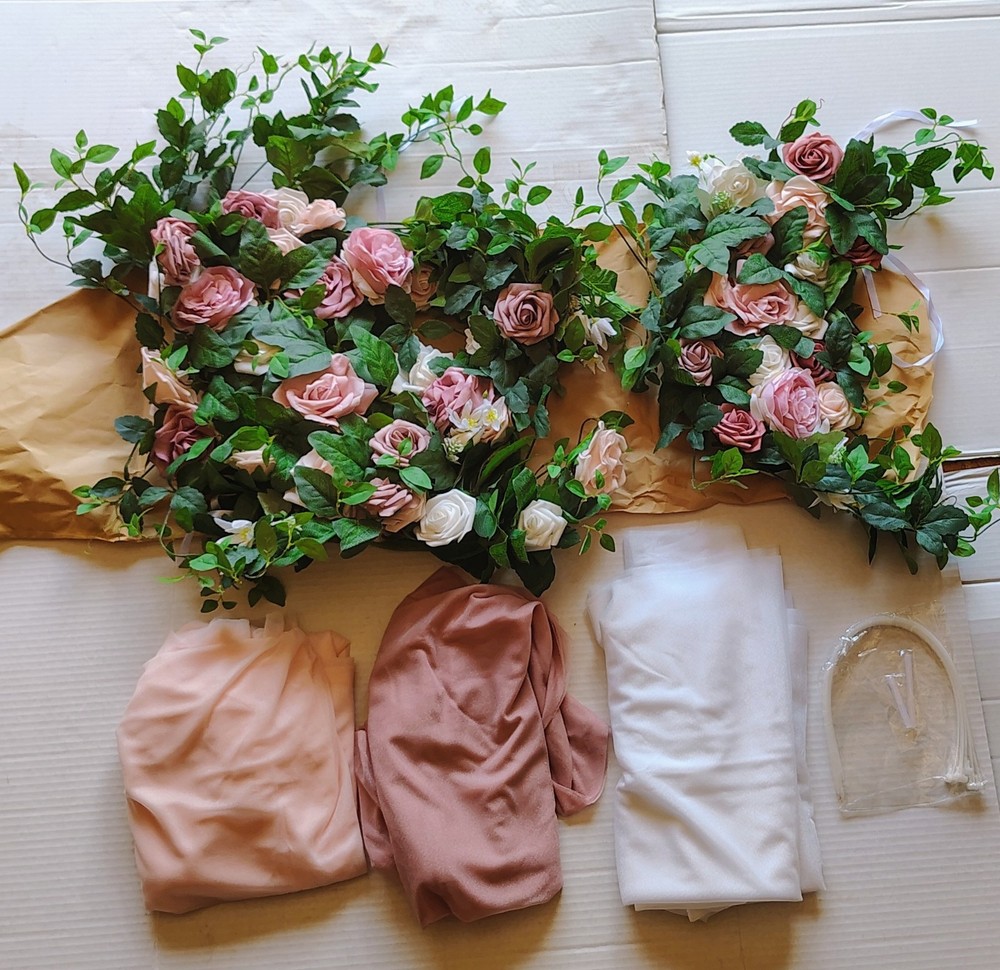 Wedding Arch Flowers with Drapes Kit (Pack of 5) – 2pcs Artificial Dusty Rose