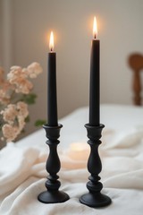 12-Pack Black Taper Candles, 10 Inch Unscented Dripless Candlesticks,