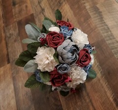 Burgundy Dusty Blue Bridal Bouquet Gray Sola Wood Rose Hydrangea Wedding Flowers