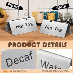 Hicarer 5 Pcs Stainless Steel Table Tent Sign Coffee Signs Tea Beverage Table X
