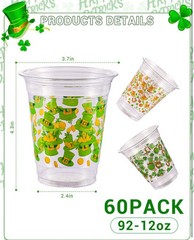 60 Pcs St Patrick’s Day Plastic Cups, 12oz St. Patrick’s Day Party Cups, St.