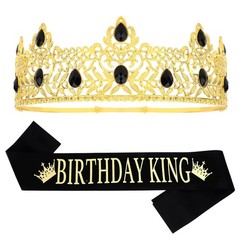 Semato Birthday King Crown and Sash Kit for Him – Gold One Size,