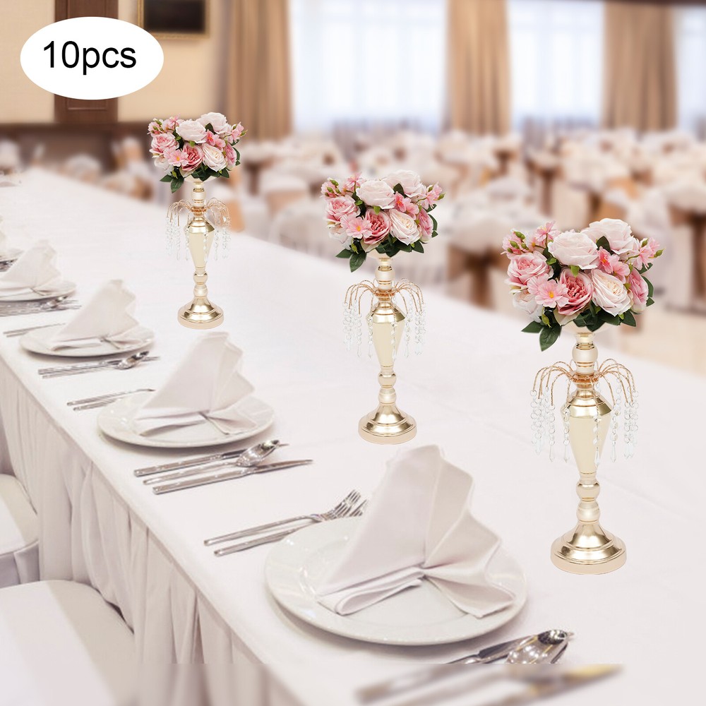 17.7in Height 10 Pcs Versatile Metal Wedding Centerpieces Vase& Pillar Candle