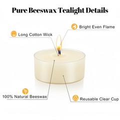 Mosroad 48 Pcs Natural Beeswax Tealight Candles White Pure Beeswax Tea Candles