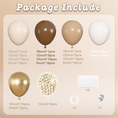 Balloons Arch Kit, 152 Pcs Beige Nude Sand White Metallic Gold Confetti Brown