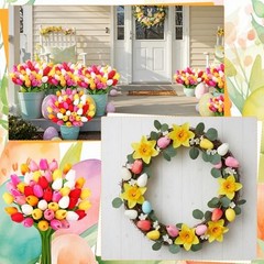 48 Pcs Artificial Tulips Fake Flower Bouquet PU Real Touch Mixed Colors Easter