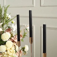BLACK 5 Ribbed Design 9″ Unscented Premium Wax Taper CANDLES Party Decorations