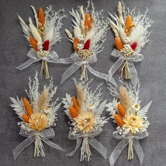 Mini Dried Flowert Set (Pack of 6) Small Bouquet, Pampas Small Bouquet, Orange
