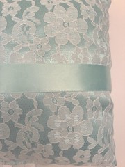Wedding Ring Bearer Pillow Mint green Charmeuse Lace Satin Bow Ribbon 8″ x 8″