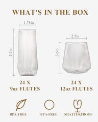 48 Pack Disposable Ribbed Origami Ripple Plastic Glasses Set – 24 Clear48Pack