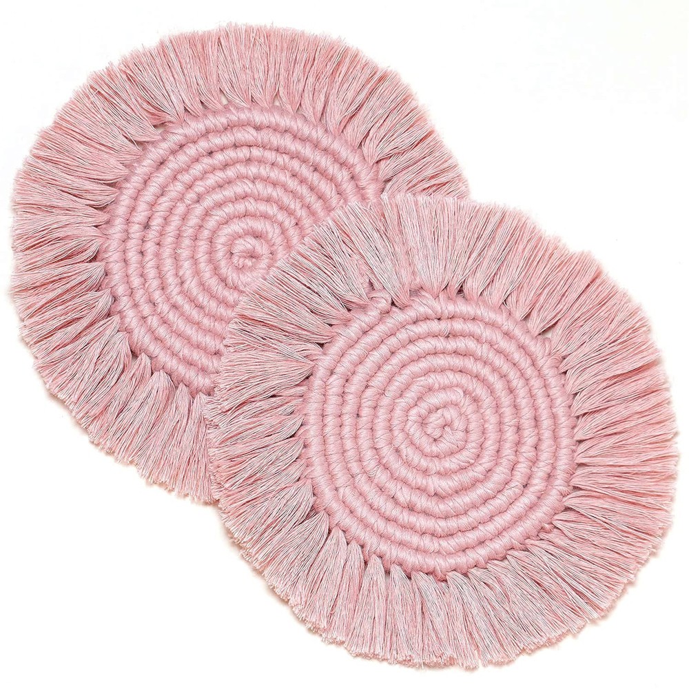 2 PCS Coasters for Drinks,Macrame with Tassels,Table Decor Bohemian Braided C…