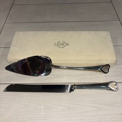 Vtg Lenox Wedding Promises Silver Plated Cake Knife & Server Set 2-Piece Heart