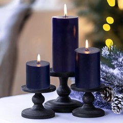 KONNI Navy Blue Pillar Candles Set of 3, 3″x 6″ Unscented 3 x 6in,