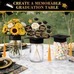 6 Sets 2026 Graduation Centerpieces for Tables, Mason Jar Centerpieces with Grad
