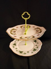 Mismatched 2 Tiered Serving Dessert Tray Stand Duchess Ivy & Queens Bone China