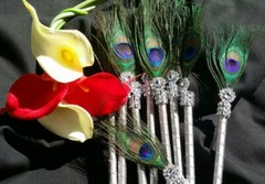 The12 Peacock Feather Pen PartyFAVOR forWeddings,Sweet16, Bridal ,Quinceañera,Bo