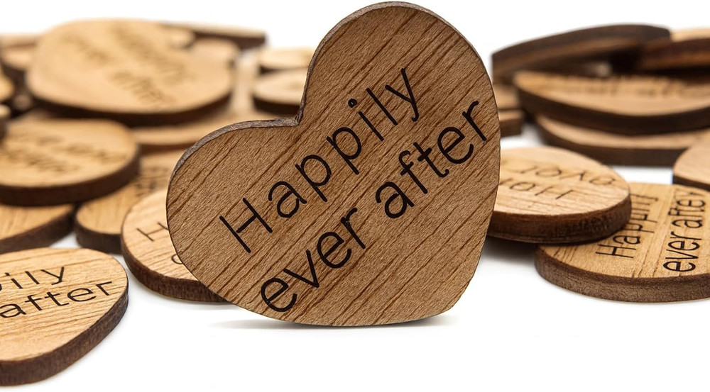 Wooden Heart Confetti ~ Happily Ever after ~ Wood Hearts, Wood Confetti Engraved
