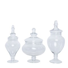 Set of 3 10″ 12″ 14″ tall Clear Glass Apothecary Jars Containers with Lids Sale