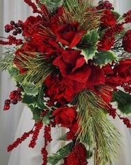 Red Berry and Amaryllis, Rose Cascade Faux Silk Wedding Bouquet