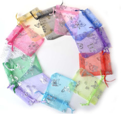 100Pcs Organza Wedding Party Gift Bags Butterfly Drawstring Pouches Jewelry Gift