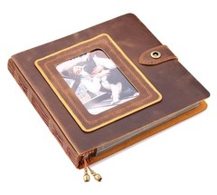 Robrasim Brown Leather Self-Adhesive Photo Album, 9.6×9.6×1.3 in, Holds 3×5, …