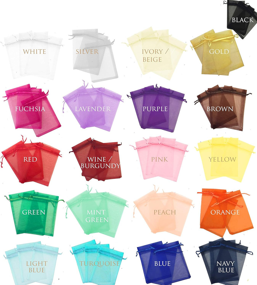 50 Mixed Colors – Chosen by Random 2×3 Sheer Drawstring Organza Bags – Jewelry P
