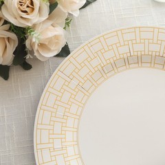 10 White Paper Charger Plates Gold Basketweave Design Rim Party Home Tableware