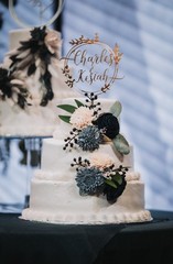 Dusty Blue Cake Flowers Navy Sola Wood DIY Wedding Decor Reusable Shower Topper
