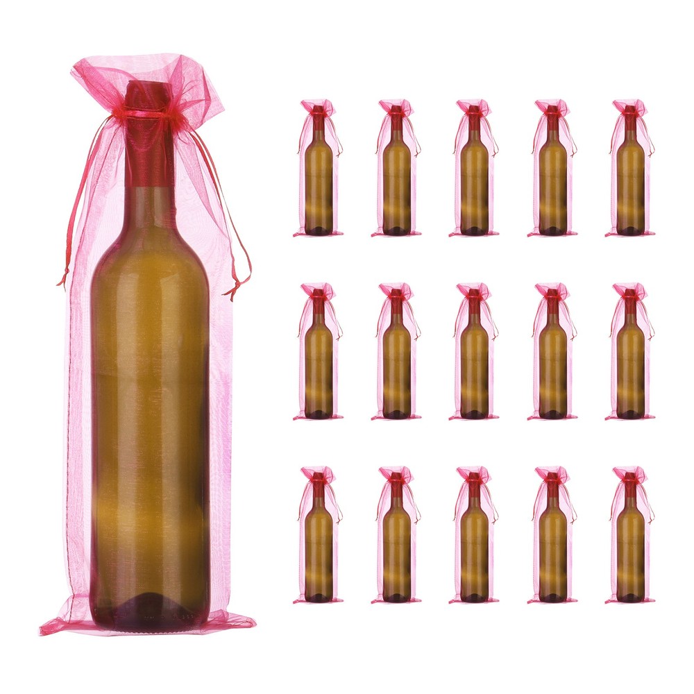 14 x 5 Inch Organza Wine Bags 40 Pcs Gift Wrap Bags for Wedding Favors Rose Red